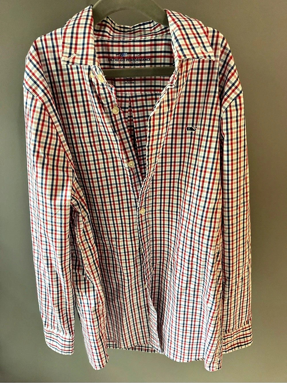 Vineyard Vines Boys M 12-14 OTG Performance brrr Red Blue Plaid Shirt